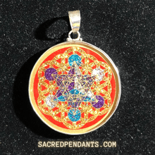 Load image into Gallery viewer, Metatron&#39;s Cube in Flower of Life -Sacred Geometry Gemstone Pendant