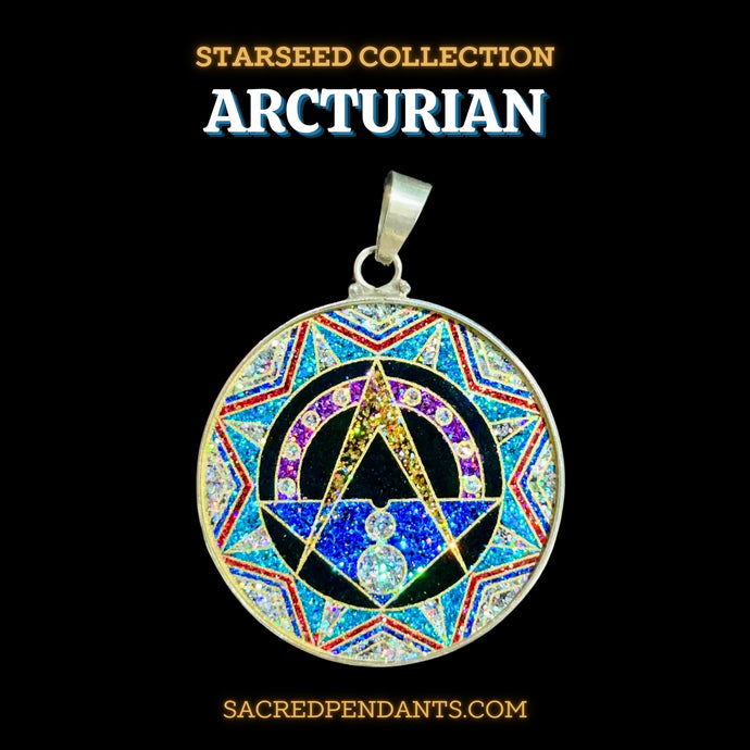 Arcturian Sacred Geometry Pendant in sterling silver, spiritual necklace for cosmic awakening and protection.