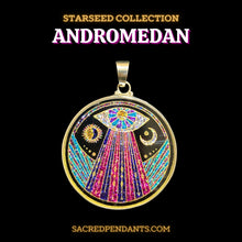 Load image into Gallery viewer, Andromedan Sacred Geometry Pendant in sterling silver, cosmic necklace for spiritual growth and alignment.