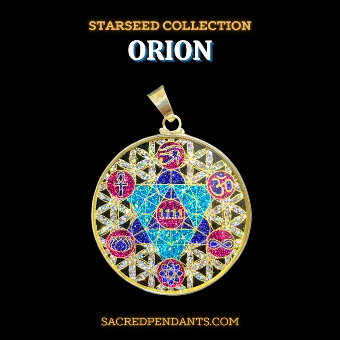 Orion Sacred Geometry Pendant in sterling silver, galactic necklace for spiritual enlightenment and cosmic exploration.