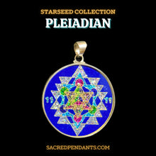 Load image into Gallery viewer, Pleiadian Sacred Geometry Pendant in sterling silver, starseed necklace for cosmic connection and love energy.