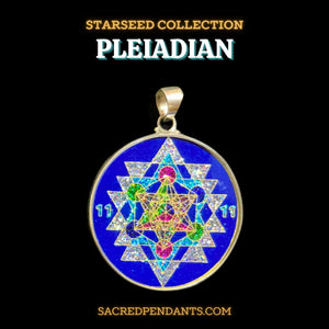 Pleiadian Sacred Geometry Pendant in sterling silver, starseed necklace for cosmic connection and love energy.