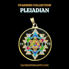 Load image into Gallery viewer, Pleiadian Sacred Geometry Pendant in sterling silver, starseed necklace for cosmic connection and love energy.