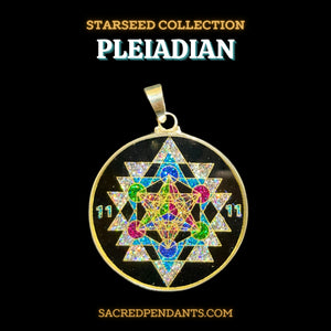 Pleiadian Sacred Geometry Pendant in sterling silver, starseed necklace for cosmic connection and love energy.