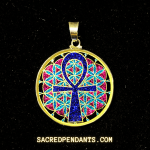 Ankh in Flower of Life - Sacred Geometry Gemstone Pendant