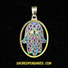Load image into Gallery viewer, hamsa sacred geometry sterling silver pendant