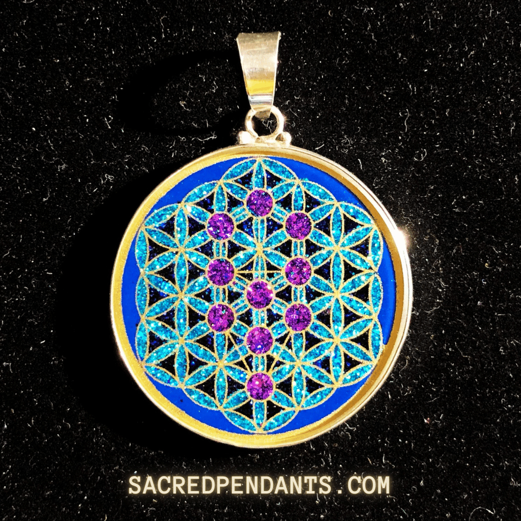 Tree of Life within the Flower of Life Sacred Geometry Gemstone Pendant