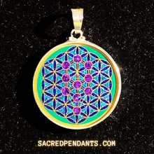 Load image into Gallery viewer, Tree of Life within the Flower of Life Sacred Geometry Gemstone Pendant