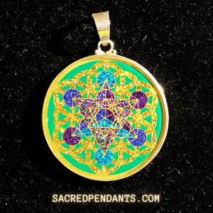 Metatron's Cube in Flower of Life -Sacred Geometry Gemstone Pendant